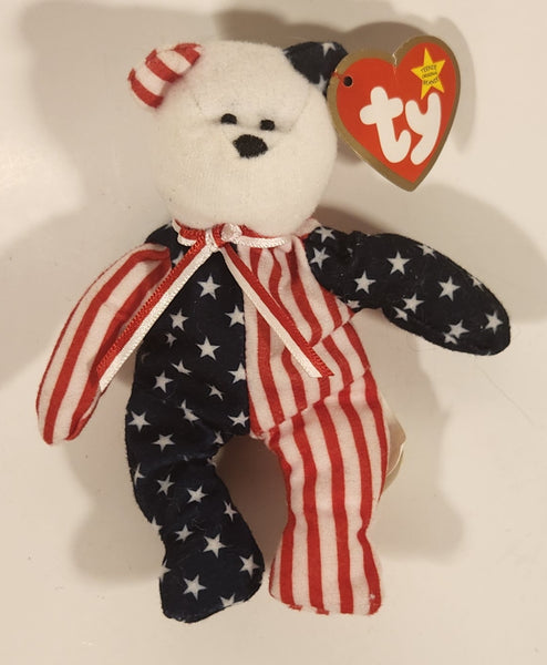 1999 Ty Beanie Babies Spangled The Bear Pink 5 1/2" Stuffed Beanie Plush Toy With Tag