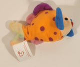 1999 Ty Beanie Babies Lips The Fish Colorful Rainbow Orange 4" Stuffed Beanie Plush Toy