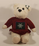 Hallmark Cards White Teddy Bear in Red Dress with Green Square and White Snowflake 10" Stuffed Plush Toy with Velcro Hands