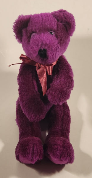 Purple Teddy Bear with Red Bow 8" Stuffed Beanie Plush Toy