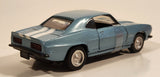 1999 New Ray Speedy Power 1969 Chevrolet Camaro Z28 Metallic Light Blue with White Stripes 1/32 Scale Pull Back Die Cast Toy Car Vehicle with Opening Doors