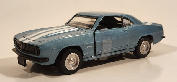 1999 New Ray Speedy Power 1969 Chevrolet Camaro Z28 Metallic Light Blue with White Stripes 1/32 Scale Pull Back Die Cast Toy Car Vehicle with Opening Doors