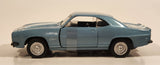 1999 New Ray Speedy Power 1969 Chevrolet Camaro Z28 Metallic Light Blue with White Stripes 1/32 Scale Pull Back Die Cast Toy Car Vehicle with Opening Doors