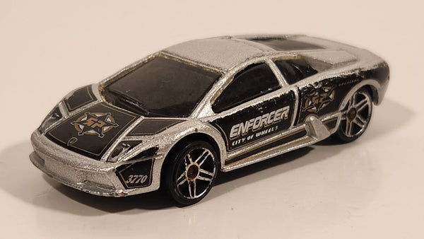 2004 Hot Wheels Roll Patrol Lamborghini Murcielago Silver Die Cast Toy Car Vehicle