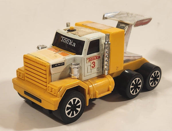 Vintage Tonka 131 GMC Semi Truck Big Rig Teal Yellow and White Pressed Steel Toy Vehicle wtih Spoiler