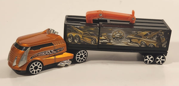 2006 Hot Wheels Truckin' Transporters HW Auto Repo Cab Forward Semi Truck and Trailer Orange Die Cast Toy Car Vehicle