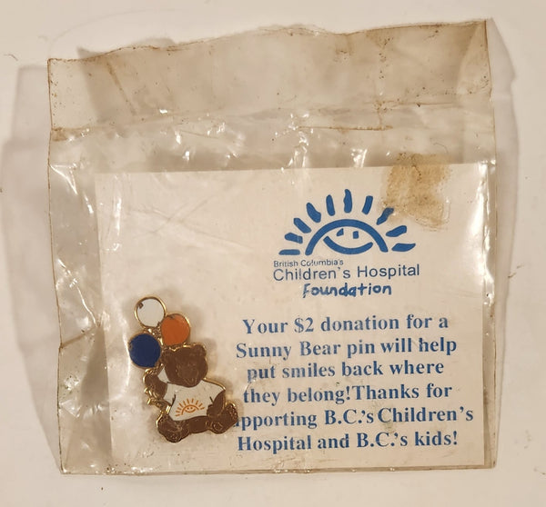 British Columbia Children's Hospital Foundation Brown Teddy Bear Holding Balloons 1/2" x 1" Enamel Metal Lapel Pin New in Package