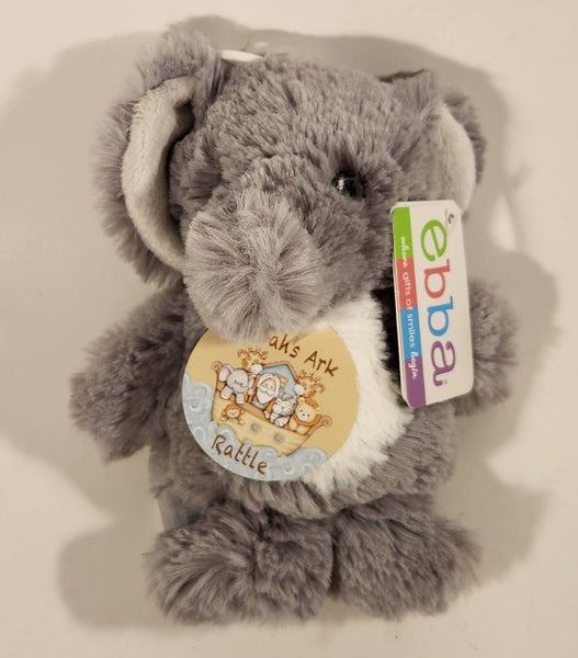 2019 Ebba Aurora World Noah's Ark Rattle Grey Elephant 6" Stuffed Plush Toy Rattle New with Tags