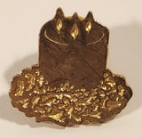 Three Wick Candle in Christmas Wreath Gold Tone Metal Lapel Pin