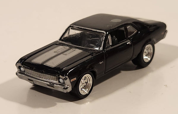 2012 Playing Mantis Johnny Lightning 1970 Chevy Nova SS Black with Silver Stripes 1/64 Scale Die Cast Toy Car Vehicle with Opening Hood
