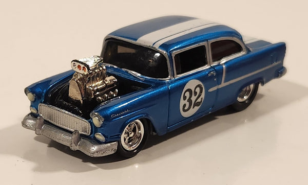 Rare 2004 Playing Mantis Johnny Lightning 1955 Chevy Sedan #32 Blue with White Stripe 1/64 Scale Die Cast Toy Car Vehicle