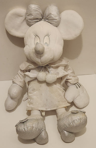2010 Disney Store Minnie Mouse Christmas White with Silver Snowflakes 24" Plush Stuffed Toy