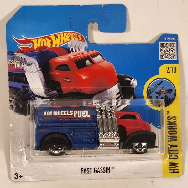 2016 Hot Wheels HW City Works Fast Gassin Red and Blue Die Cast Toy Car Vehicle Short Card New in Package