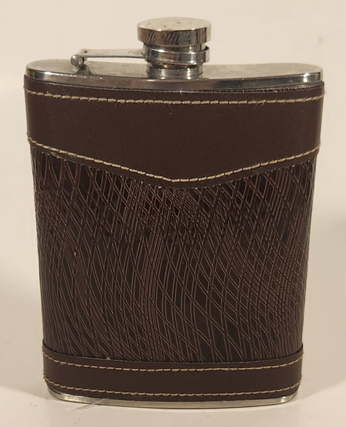 Brown Leather Wrapped Stainless Steel 7 Oz Flask