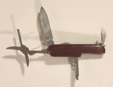 Vintage Swiss Army Style Red Multi Tool Folding Pocket Knife with Compass