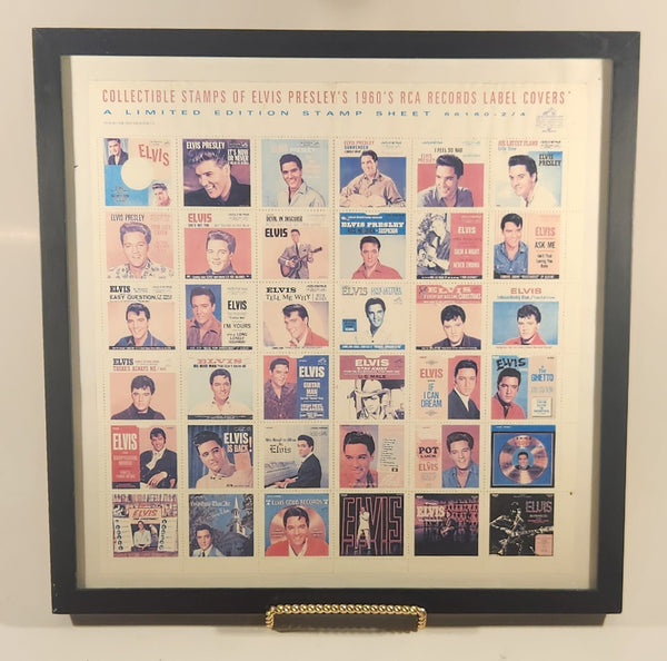 1992 Collectible Stamps Of Elvis Presley's 1960's RCA Records Label Covers A Limited Edition Stamp Sheet 66160 - 2 /4 Framed
