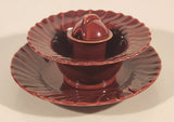 Antique 1930s Franciscan Ware Coronado Swirl Dark Red Burgundy Maroon Sauce Plate Sauce Bowl and Soy Sauce Pourer with Lid Dish Set