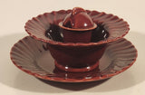 Antique 1930s Franciscan Ware Coronado Swirl Dark Red Burgundy Maroon Sauce Plate Sauce Bowl and Soy Sauce Pourer with Lid Dish Set
