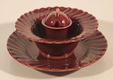 Antique 1930s Franciscan Ware Coronado Swirl Dark Red Burgundy Maroon Sauce Plate Sauce Bowl and Soy Sauce Pourer with Lid Dish Set