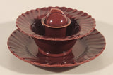 Antique 1930s Franciscan Ware Coronado Swirl Dark Red Burgundy Maroon Sauce Plate Sauce Bowl and Soy Sauce Pourer with Lid Dish Set