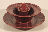 Antique 1930s Franciscan Ware Coronado Swirl Dark Red Burgundy Maroon Sauce Plate Sauce Bowl and Soy Sauce Pourer with Lid Dish Set