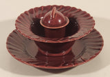 Antique 1930s Franciscan Ware Coronado Swirl Dark Red Burgundy Maroon Sauce Plate Sauce Bowl and Soy Sauce Pourer with Lid Dish Set