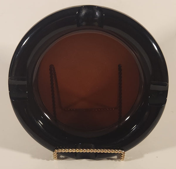Vintage Mid Century Heavy Dark Amber Brown 7 3/4" Glass Ashtray