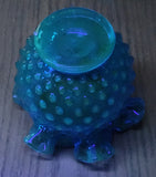 Vintage Fenton Ruffled Edge Hobnail Blue Uranium Glass Flower Vase