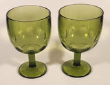 Vintage Bartlett Collins Thumbprint Avocado Green Glass Pedestal Cup Goblets Set of 2