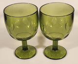 Vintage Bartlett Collins Thumbprint Avocado Green Glass Pedestal Cup Goblets Set of 2