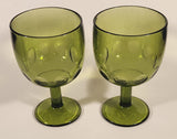 Vintage Bartlett Collins Thumbprint Avocado Green Glass Pedestal Cup Goblets Set of 2