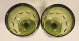 Vintage Bartlett Collins Thumbprint Avocado Green Glass Pedestal Cup Goblets Set of 2