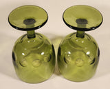 Vintage Bartlett Collins Thumbprint Avocado Green Glass Pedestal Cup Goblets Set of 2