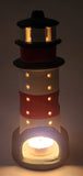 Red and White Lighthouse Shaped 7 1/2" Tall Hand Painted Ceramic Tea Light Candle Holder