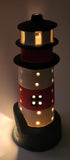 Red and White Lighthouse Shaped 7 1/2" Tall Hand Painted Ceramic Tea Light Candle Holder