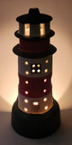 Red and White Lighthouse Shaped 7 1/2" Tall Hand Painted Ceramic Tea Light Candle Holder
