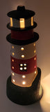 Red and White Lighthouse Shaped 7 1/2" Tall Hand Painted Ceramic Tea Light Candle Holder
