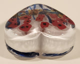 Rare Robert Held Signed Red Poppy Flowers Themed Heart Shaped Art Glass Paperweight