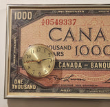 Vintage Canada $1000 Dollar Bill 9 3/4" x 21" Wall Clock