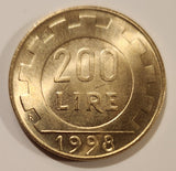 1998 Italy 200 Lire Bronzital Metal Coin