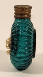 Antique Czech Jeweled Ornate Gold Design with Pearls Green Ribbed Glass Miniature 2" Perfume Bottle