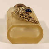 Antique Czech Jeweled Ornate Gold Design with Blue Stone Frosted White Glass Miniature 2 1/4" Perfume Bottle