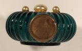 Antique Czech Jeweled Ornate Gold Design with Pearls Green Ribbed Glass Miniature 2" Perfume Bottle