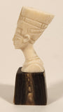 Antique Carved Bone Head Bust of Nefertiti Miniature 2 1/2" Figurine Mounted on Carved Horn Base