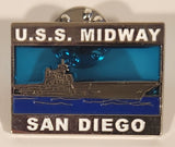 U.S.S. Midway Aircraft Carrier Blue Stained Glass Style Enamel Metal Lapel Pin