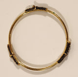 Clear Rhinestone Flower Pattern Green Gemstone Gold Tone Metal Bangle Bracelet