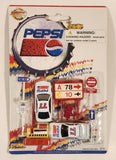 1990s Golden Wheel Special Edition Pepsi Team Racer #77 Die Cast Toy Race Car Vehicles with Airport Road Signs, Fire Hydrant, and Parking Gate Soda Pop Collectible New in Package