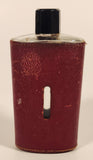 Vintage Red Leather Covered 5 1/8" Tall Glass Hip Flask Bottle with Black Plastic Lid