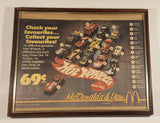 Rare Vintage 1983 McDonald's & You Mattel Hot Wheels 69 Cents Each Serving Tray Paper Liner Advertisement in 11 3/4" x 14 3/4" Wood Frame