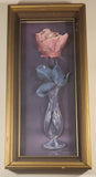 Vintage 1984 Paper Tole Art Pink Roses Flower Vase 3D Decoupage 8 1/4" x 17 1/4" Wood Framed Shadow Box